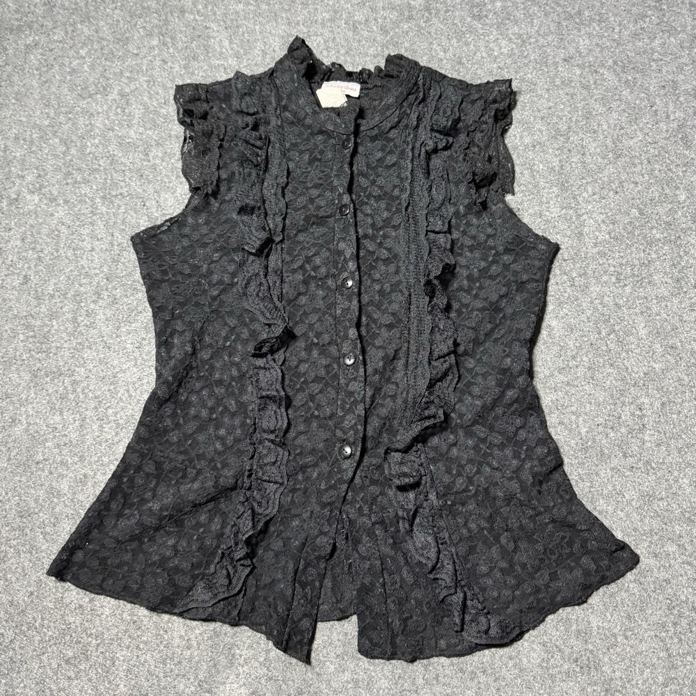 VTG 90s Julies Closet Lace Sheet Button Short‎ Sleeve Shirt Size M Mesh Grunge
